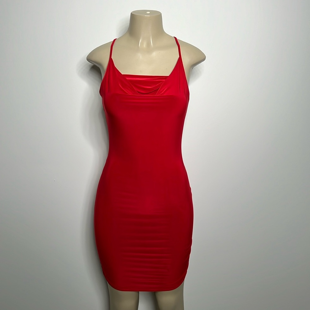January 7th red stretchy mini dress no size on the tag please see Measurments
